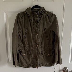 Love Tree Olive Green Hoodie Utility Jacket Small Full Zip Snap Buttons